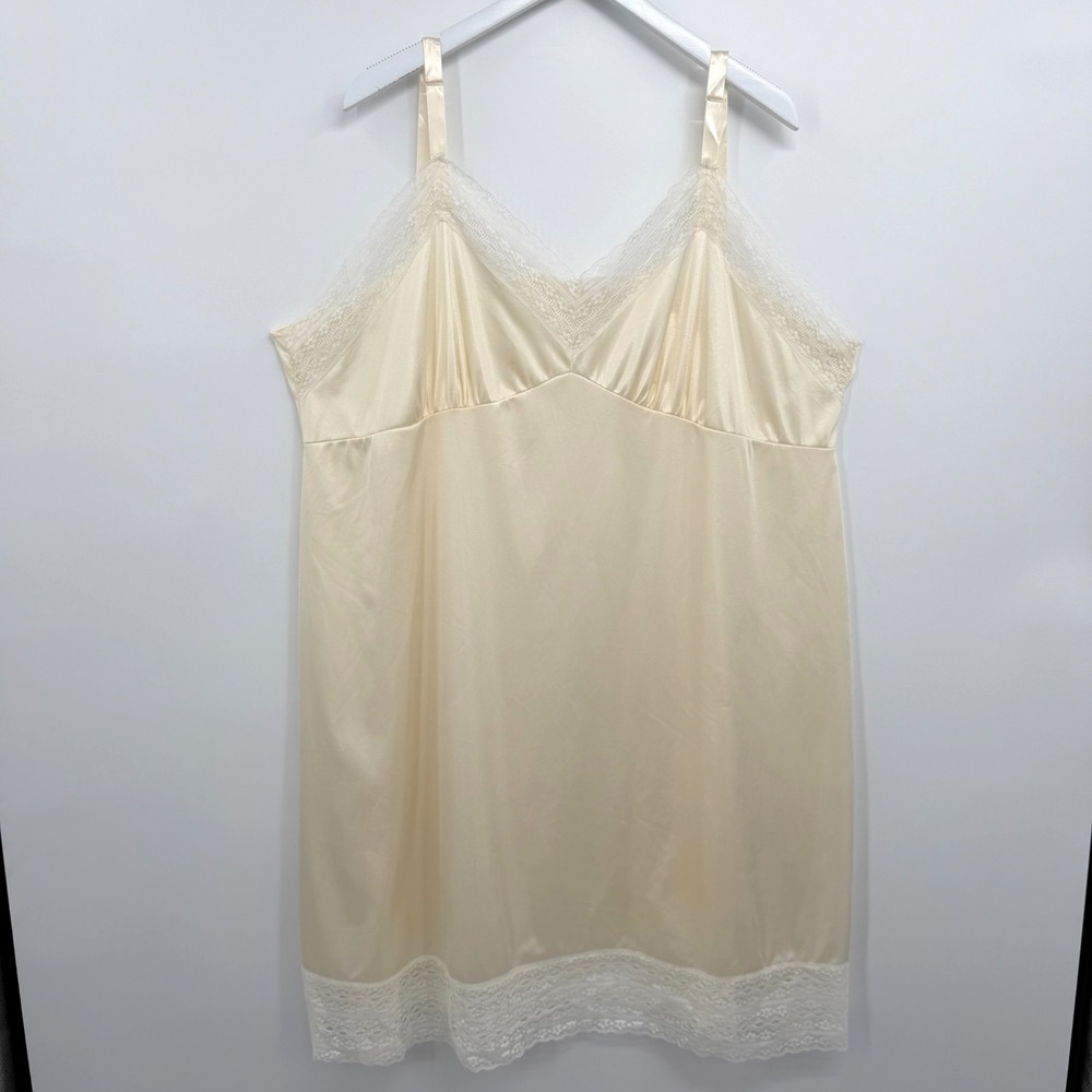 Vintage Satin Full Slip Dress Size 50 Lingerie 3X Coquette Boudoir Romantic USA